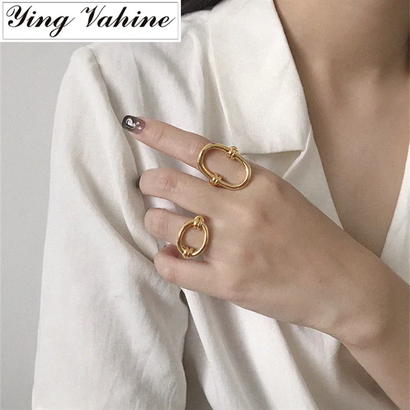 Ying vahine корейский стиль Высокое качество модные латунные полые большие кольца для женщин