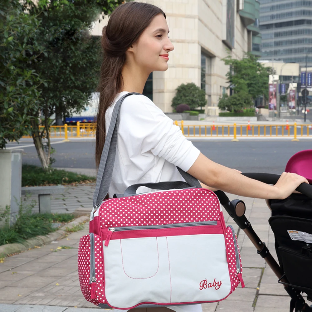  Stylish dot printing diaper bags Shoulder Messenger multifunctional mummy big stroller bag maternit