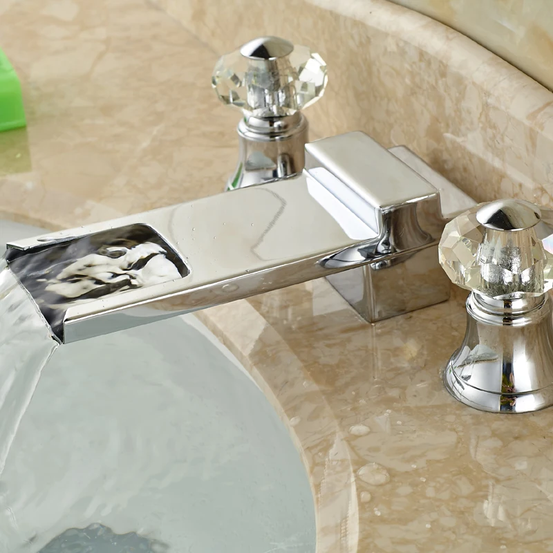 Deck Mount Dual Handles Waterfall Basin Faucet Bra...