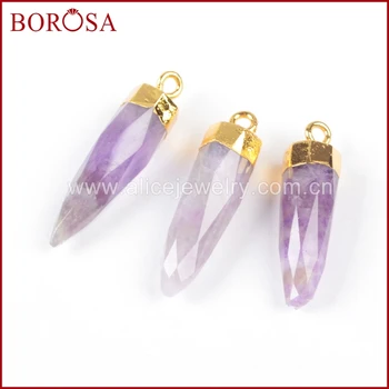 

BOROSA Natural Multi-Kind Stone Faceted Pendant Bead Gold Color Pencil Point Shape Light Purple color G0621