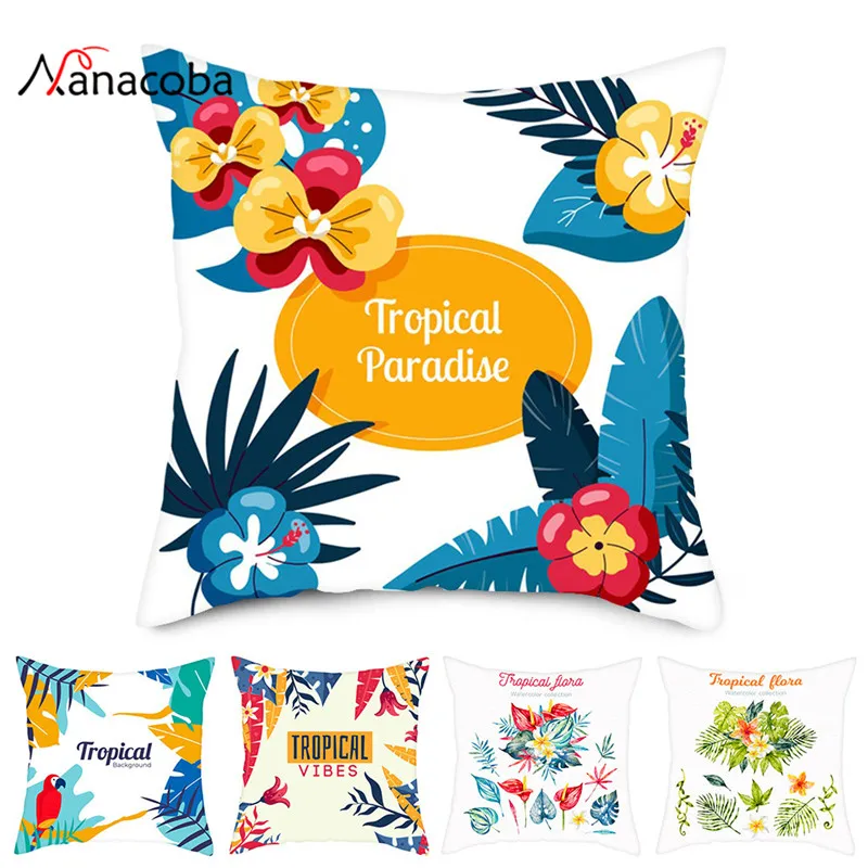 

Tropical Plant Cushion Cover Tropic Green frond leaf Throw Pillow Cover Decorative Pillows Flower Cushion Cover for Sofa Car