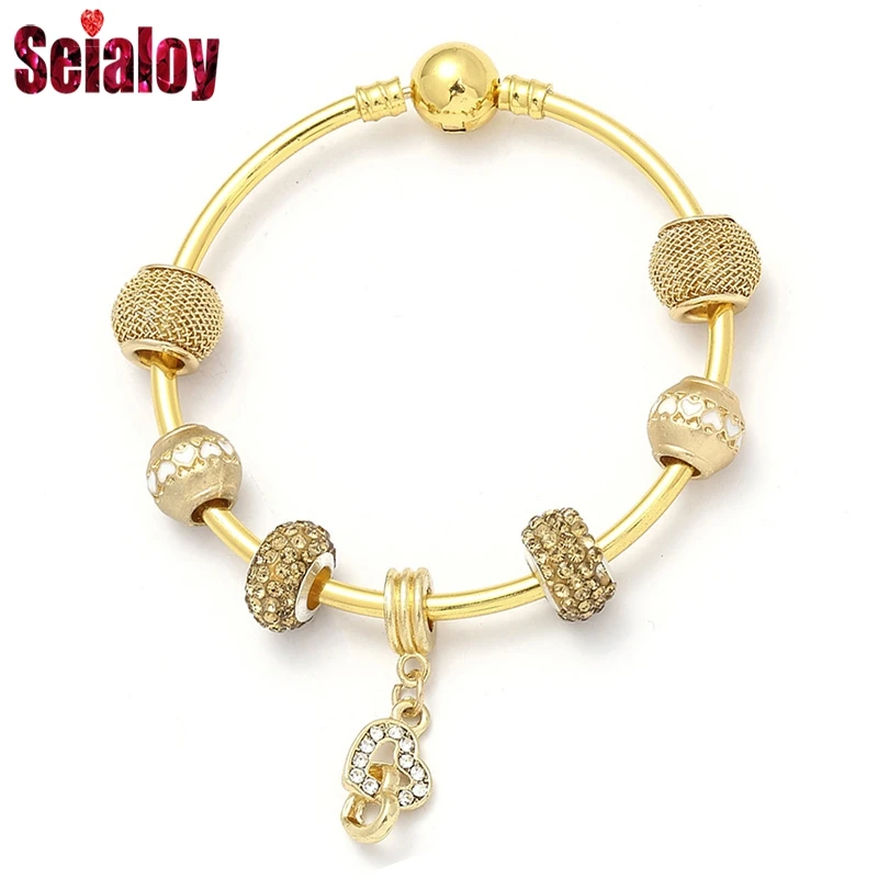 

SEIALOY Fashion Golden Brands Bangles For Women Girls Flash Hearts Heart Zircon Charm Bracelet Bangle Jewelry Gifts