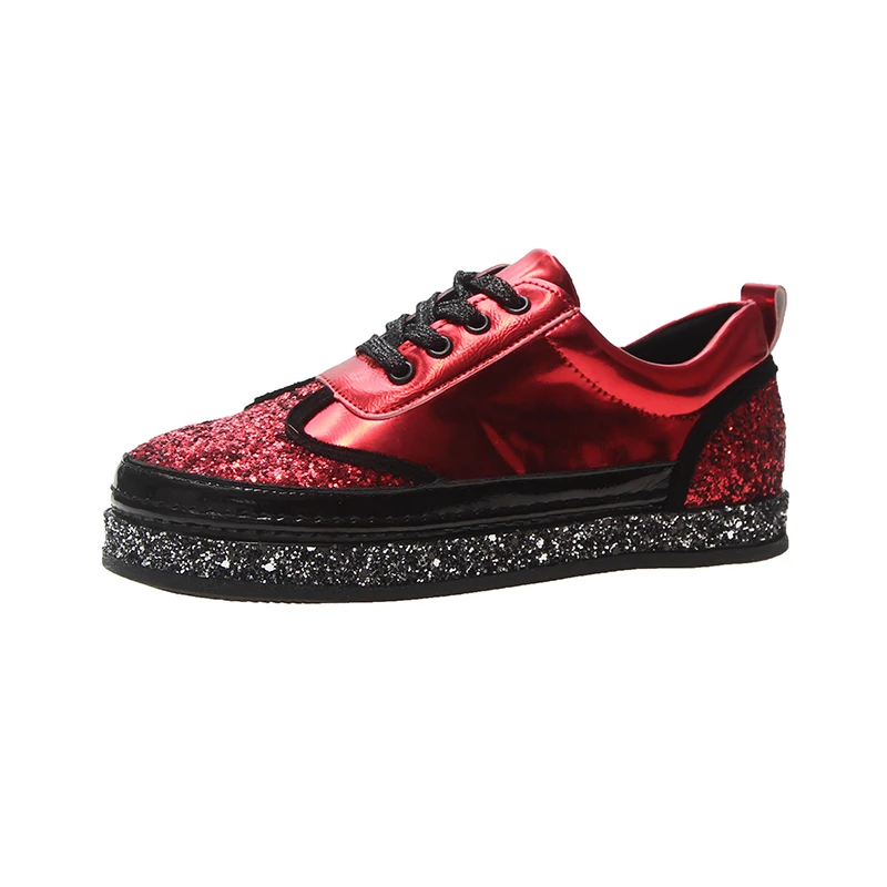 

2019 New Spring Sneakers Women Platform Flats Bling Loafers Cross-tied Round Toe Creepers Flat Walking Shoes XWD7478