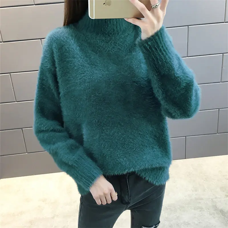 Winter Turtleneck Sweater Korean Faux Fur Long Sleeve Fluffy Pullover Women Knitted Jumper 2018 Winter Warm Sweaters