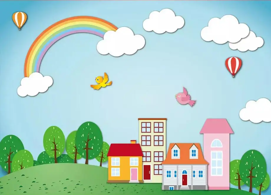 Фотообои на заказ 3D нетканые цельные обои для дома детская Настенная роспись мультфильм облако небо птицы Радуга для детской комнаты спальни - Цвет: wall