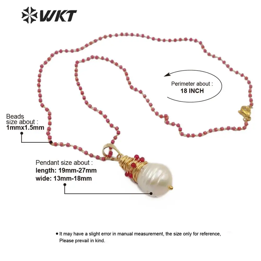 WT-JN090, натуральный круглый барочный жемчуг, медная проволока, подвеска с драгоценным камнем-цепочка-ожерелье с камнями, Женские Ювелирные изделия
