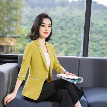 

2019 Spring Summer Novelty Yellow Formal Women Blazers and Jackets Coat Uniform Styles Office Work Wear Tops Outwear Clothes