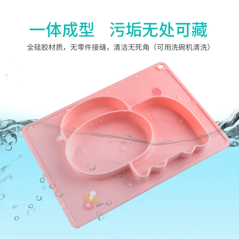 baby silicone plate Children's meal cartoon pattern plate food split meal plate  silicone baby bowl mat bowl