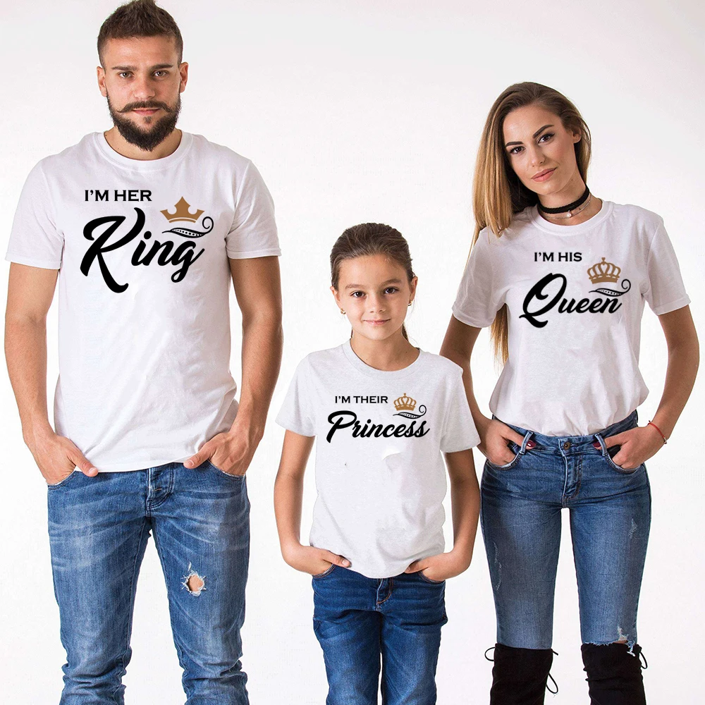 Camisetas familiares juego con coronas de princesa King Queen, de manga corta de aspecto familiar de verano, ropa para padre, madre e hija - AliExpress Madre y niños