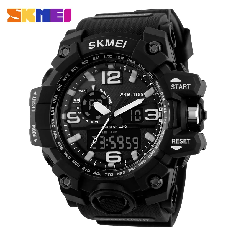 SKMEI Large Dial Shock Outdoor Sports Watches Men Digital LED 50M Waterproof Military Army Watch Alarm Chrono Wristwatches 1155