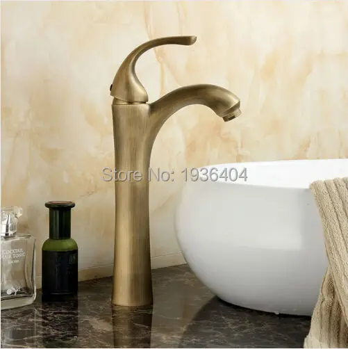 Antique Brass Finished Bathroom Vessel Sink Vanity Basin Faucet Hot and Cold bath mixer sink faucet