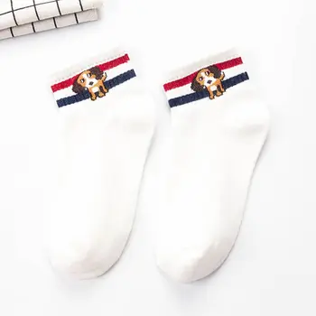 

Japanese Korean Style Women Girls Jacquard Short Crew Socks Cute Cartoon Puppy Dog Candy Colored Stripes Cotton Rib Tube Hosiery
