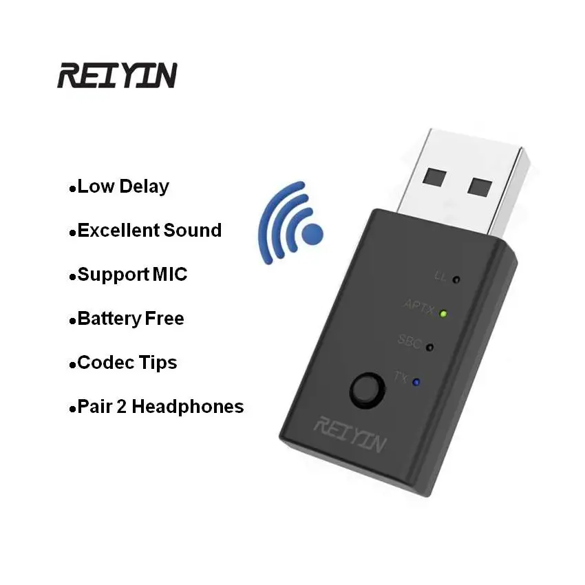 Chat de Voz sem Fio Transmissor de Áudio Adaptador de Conexão Aptx Baixa Latência Jogo Bluetooth 5.0 pc Dupla