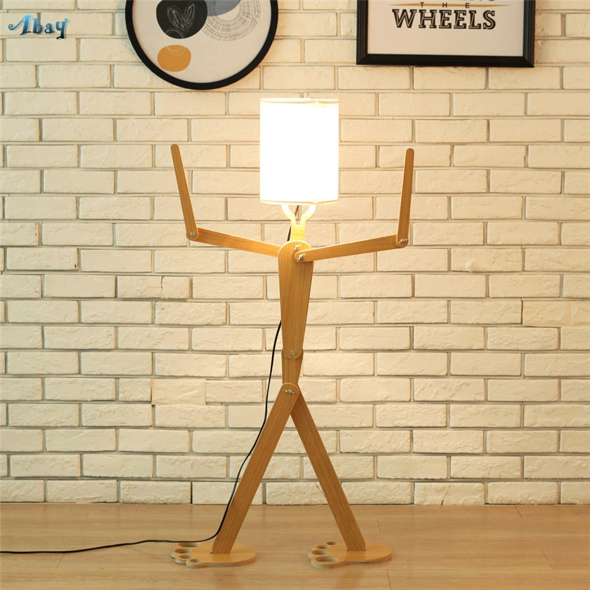 Modern Match Man Robot Wood Floor Lamps Standing Living Room Children's Bedroom Adjust Posture Floor Lights Art Deco Fixtures