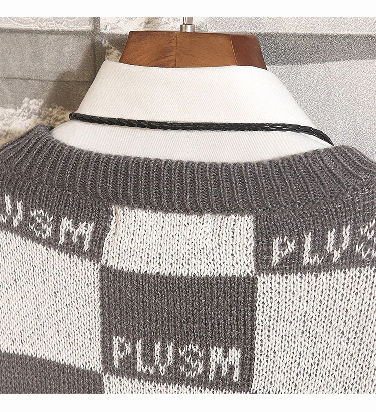 Свитер Для мужчин 2019 модный бренд площадь плед пуловер, свитер для мужчин с круглым вырезом Вязание Для мужчин свитера мужской пуловер M-XXXXXL