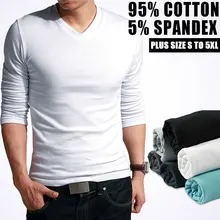 New spring high-elastic cotton t-shirts men’s long sleeve v neck tight t shirt
