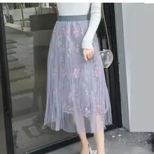 Zuolunouba новые модные цветочные кружевные розовые женские плиссированные юбки с вышивкой длиной до колен Повседневные натуральные женские юбки