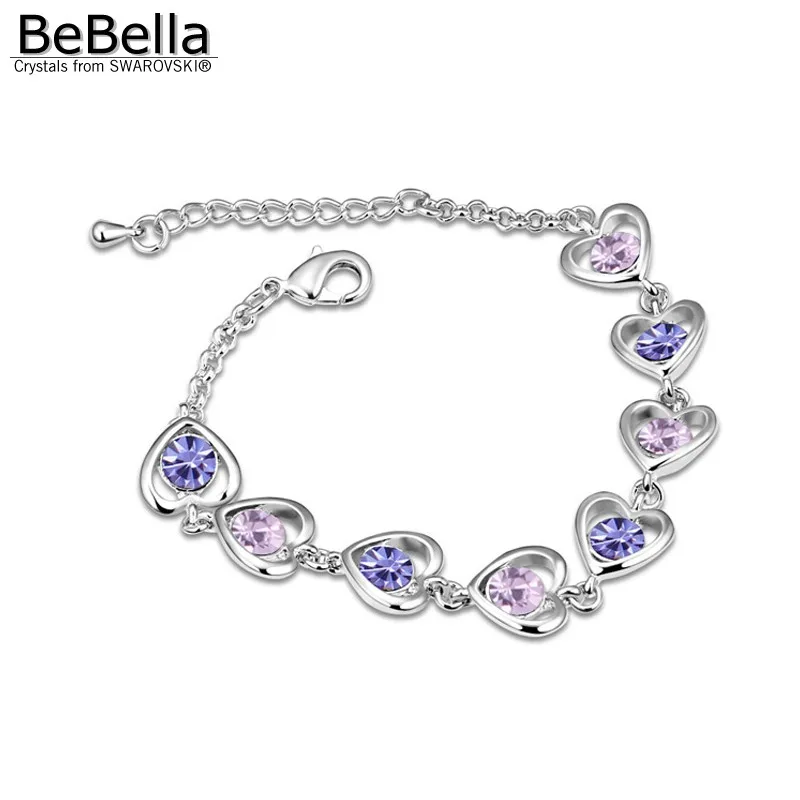 

BeBella romantic 5 colors heart shape crystal rhodium plated women bracelet made with Swarovski Elements for wedding jewelry