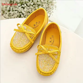 

2018 spring and autumn girls new bean shoes tide casual shoes leather bling bowtie baby breathable shoes eu size 21-36