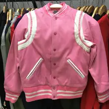 Розовый Бомбер куртка Женская куртка пальто бейсбольная куртка кэжуал высококачественное Пальто однобортное модное