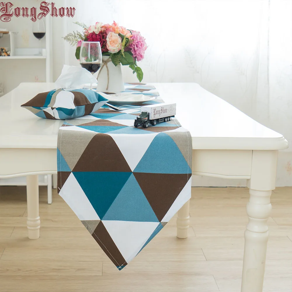 

Colorful Geometric Printed Living Room Coffee Table Modern Style Cotton Thick Table Runner