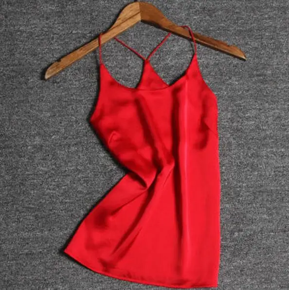 Шелковый Топ, в Корейском стиле; сезон лето мода Harajuku с лямкой на шее майки рубашки Sexy основные блуза большого размера укороченный, женственный топы на бретелях - Цвет: Red