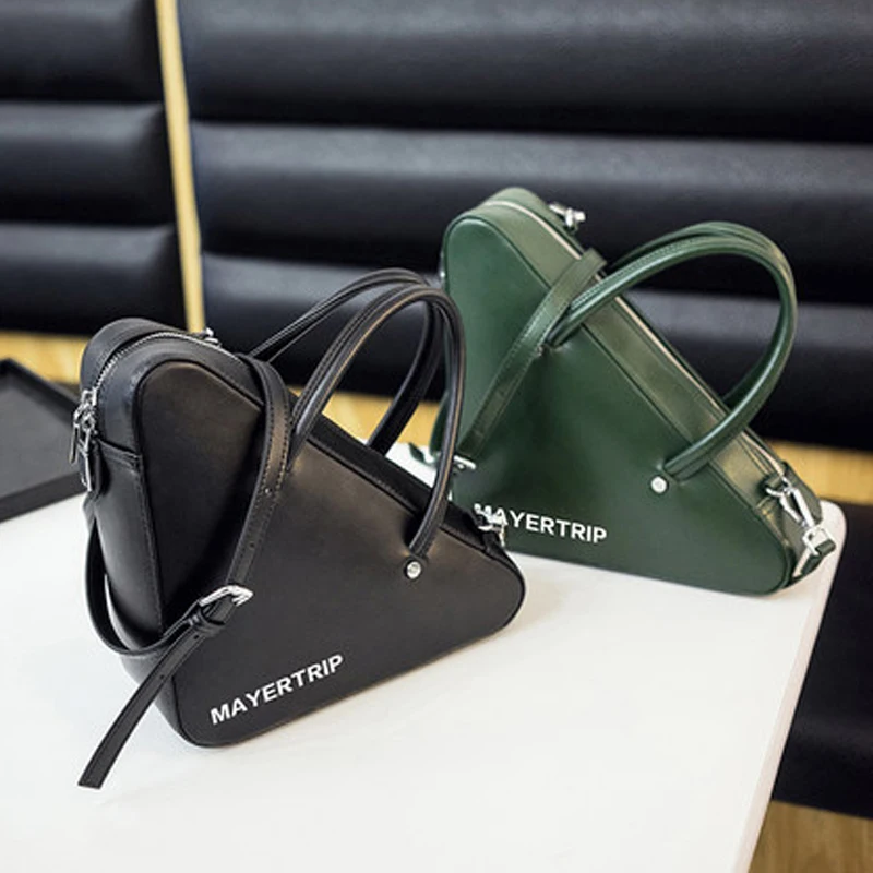

BENVICHED Ladies' pu bag 2019 new spring fashion Individuality black handbag Inclined single shoulder bag Triangle bag c335