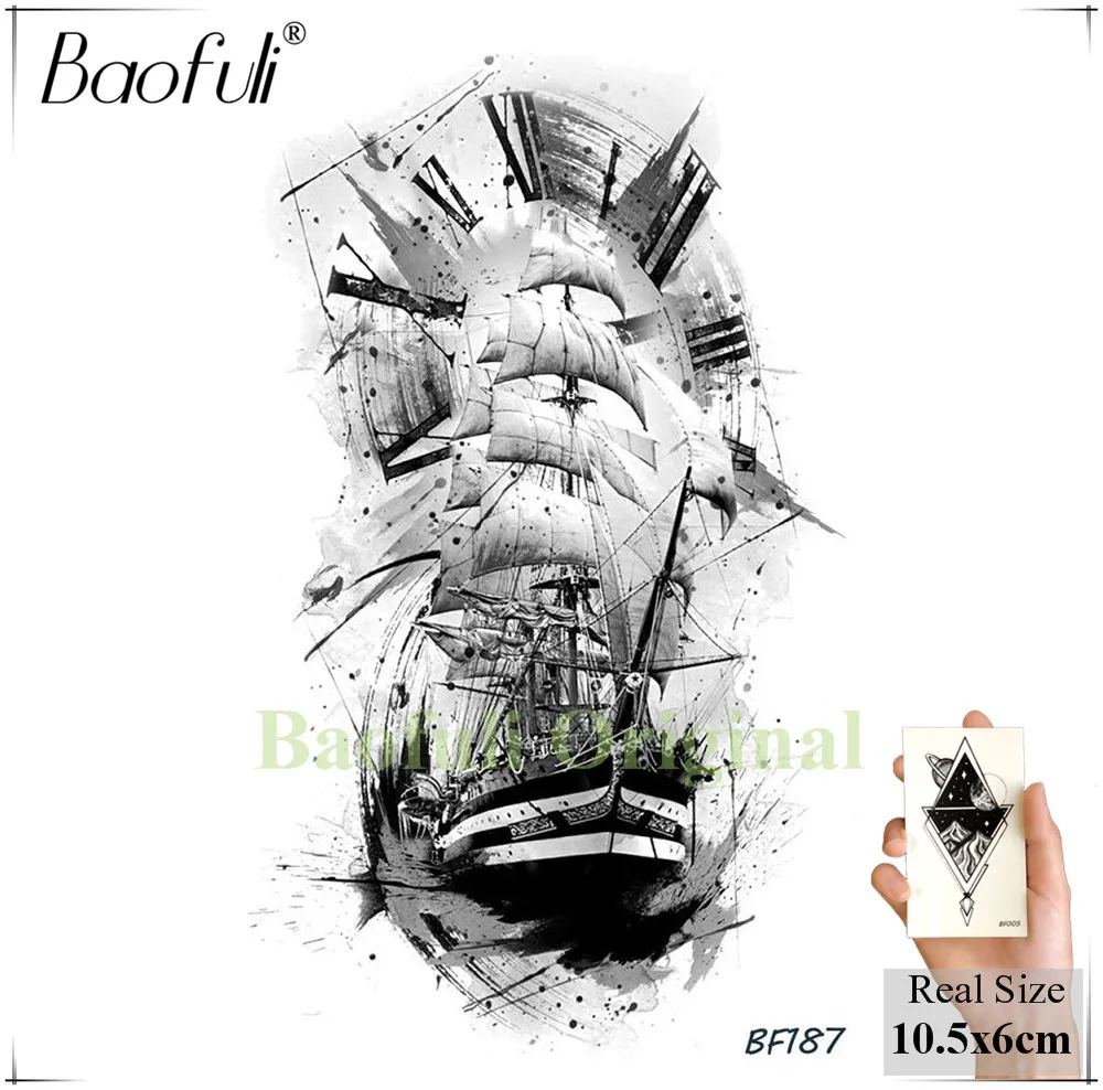 Baofuli السلاحف الطوطم أسود الحناء المحيط المؤقتة الوشم ملصق للماء الوشم هيئة الفن الذراع اليد وهمية الوشم النساء الرجال