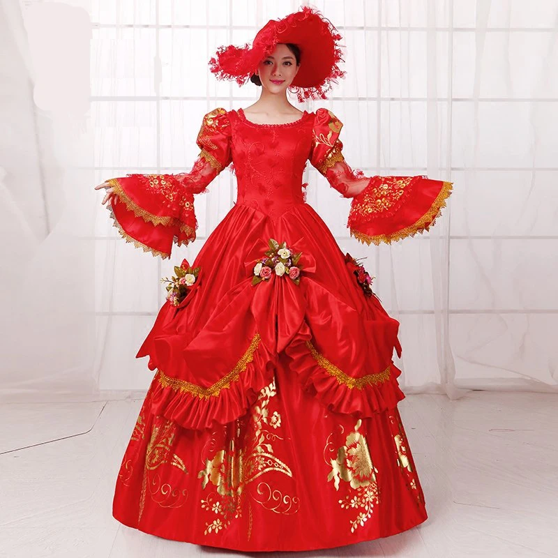 Кровавые красные Средневековые платья Дворцовое сценическое платье винтажное бальное платье включает шляпу