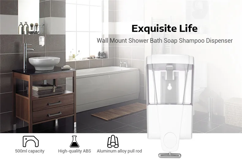 500ML Soap Dispenser ABS Wall Mount Shower Pump Liquid Shampoo Soap Dispenser Bathroom Supplies New Fashion High Quality  (7)