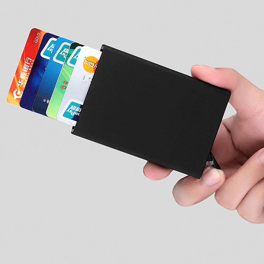 

Automatic Slide Aluminum ID Cash Card Holder Unisex Business Card Blocking Wallet Mini Credit Card Protector Case Pocket Purse