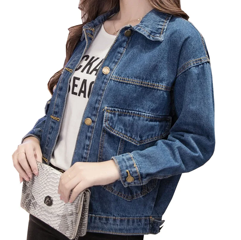 Женские джинсовые куртки с большим карманом BF Style однотонные Jaqueta Feminina большие