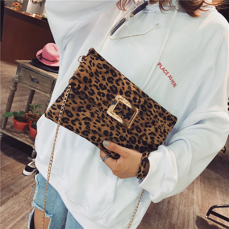 Leopard Конверт муфты для Для женщин мода складной Винтаж кожа Сеть Crossbody сумка женская сумка