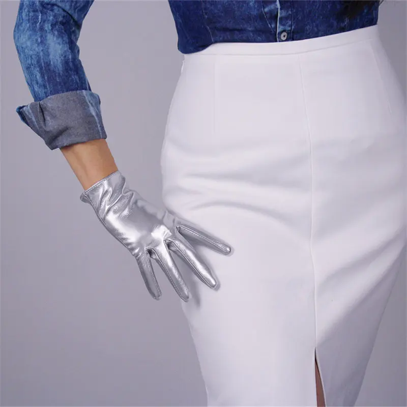 New 2019 Patent Leather Gloves Short Style Female Faux Genuine Leather 21cm Party Solid Color Woman's Gloves P63