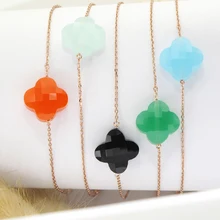 Модные ювелирные изделия кристалл счастливый Четырехлистный Клевер розовое золото браслет для женщин подарок 10 цветов