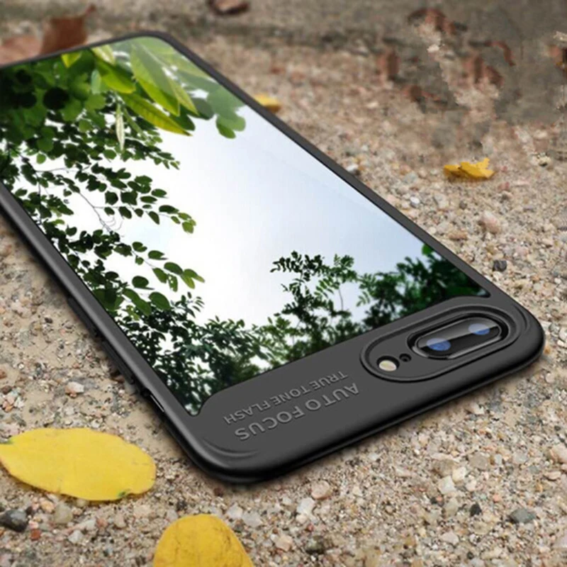 

For iPhone XR XS Max X 7 6S 6 8 Plus 10 Luxury Transparent Acrylic PC Back Cover + Silicone Bumper Airbag Phone Case Shockproof