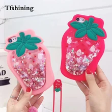 

Tfshining Fashion Liquid Quicksand Phone Cases For Iphone 8 7 Plus X 6 6s Plus 3D Strawberry Glitter Love Star Rubber Case Coque