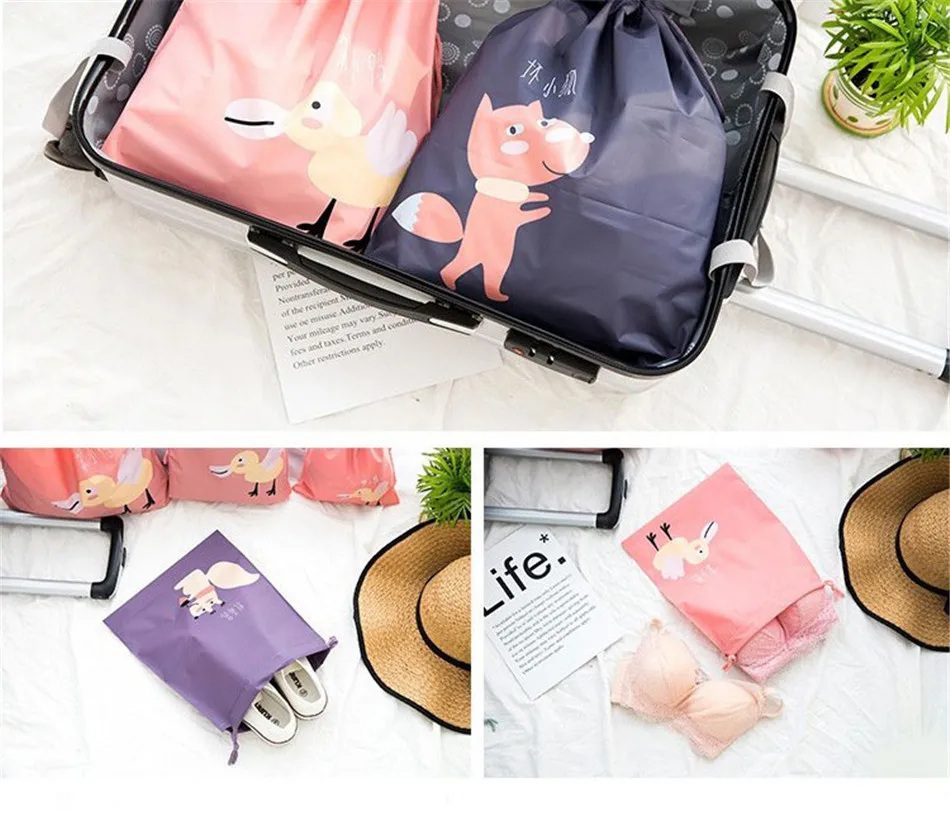 Cute Cartoon Waterproof Storage Bag For Clothing Shoes Underwear Kawaii Organizer Bag Drawstring Bag Housekeeping Stationery Bag (7)