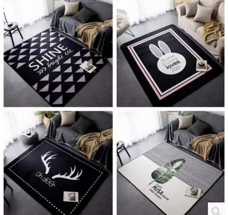 

Nordic black white grey geometric style soft rug indoor carpet living room thickened mat children foot pad mat