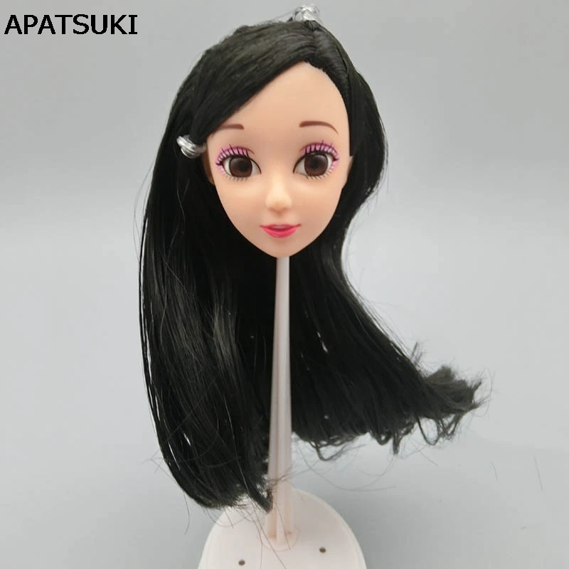 DIY детские игрушки подарок голова куклы с черными волосами 3D настоящие глаза