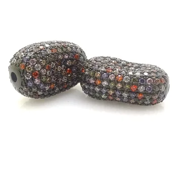 

Gun Black micro pave multicolor cz beads Broad Bean Shaped beads for Pearl Gem Stone Bracelet Necklace making Spacer beads