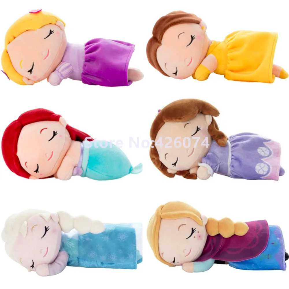 

New Sleep The Little Mermaid Rapunzel Beauty and the Beast Belle Elsa Anna Plush Dolls Kids Stuffed Toys For Children 20CM