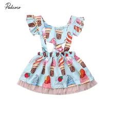 Марка новорожденных одежда для малышей для девочек Лето; мороженое принцессы нарядное платье-пачка сладкий мультфильм рюшами Тюль Туту сарафан От 0 до 3 лет