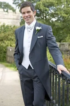 

Morning Style One Button Gray Groom Tuxedos Groomsmen Men's Wedding Prom Suits Custom Made (Jacket+Pants+Vest+Tie) K:203