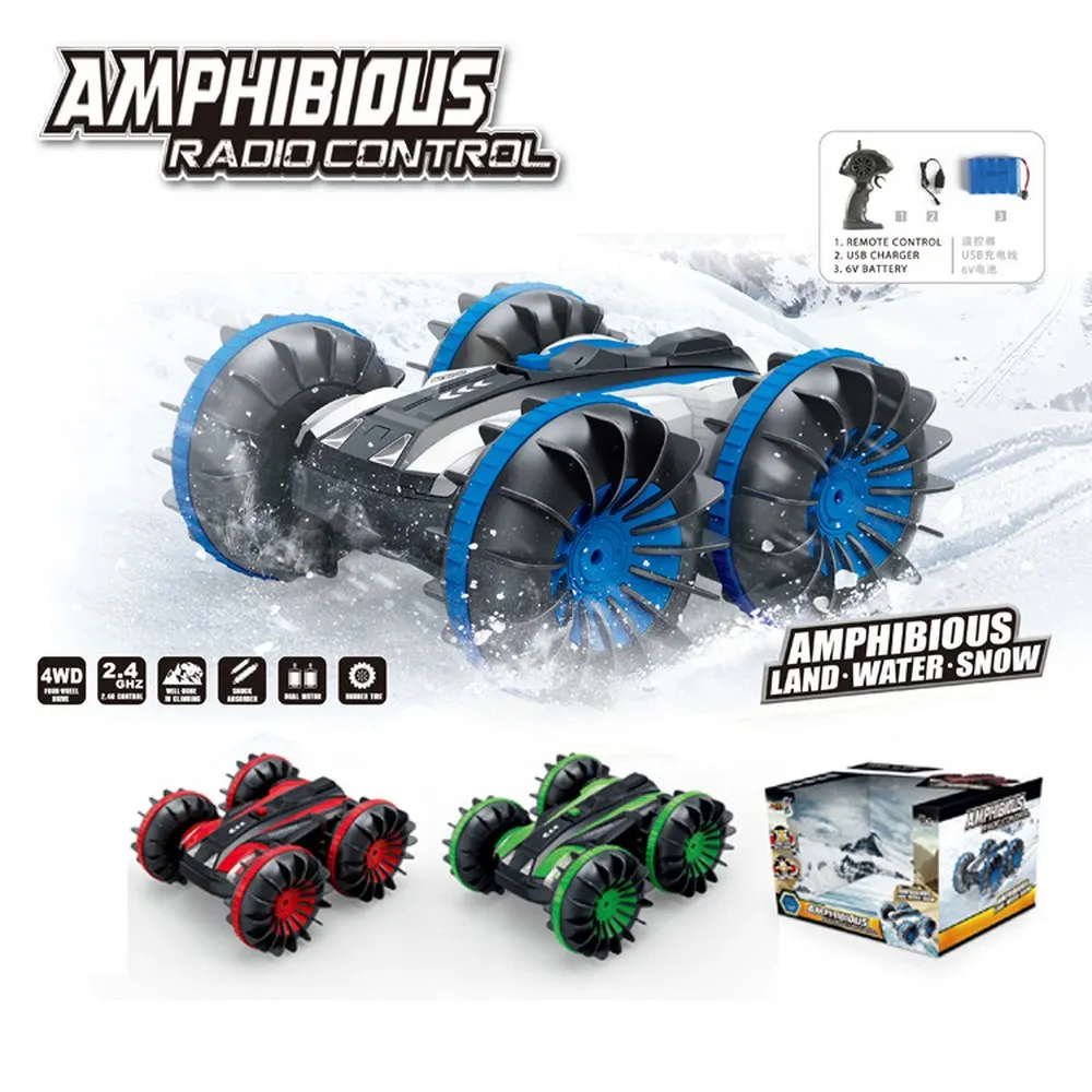 

360 Rotate Remote Control Car RC Stunt Car 2 Sides Waterproof Driving on Water and Land Amphibious Electric Toys for Children