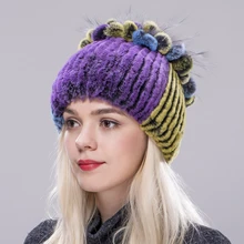 ZDFURS* Winter Fur Hat for Women Real Rex Rabbit Fur Hats with Silver Fox Fur Flower Knitted Beanies Caps New Women Fur Cap ZDFURS* Winter Fur Hat for Women Real Rex Rabbit Fur Hats with Silver Fox Fur Flower Knitted Beanies Caps New Women Fur Cap