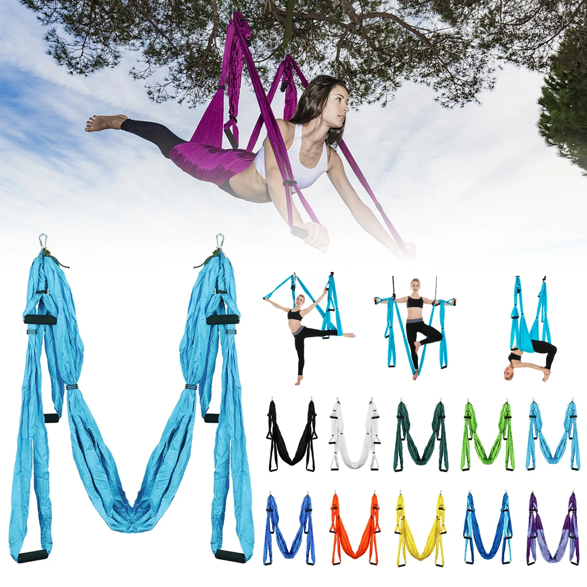 

Aerial Yoga Flying Hammock Inversion Swing Anti Gravity Inversion Trapeze Aerial Sling Colors Anti-tearing Soft and Comfortable