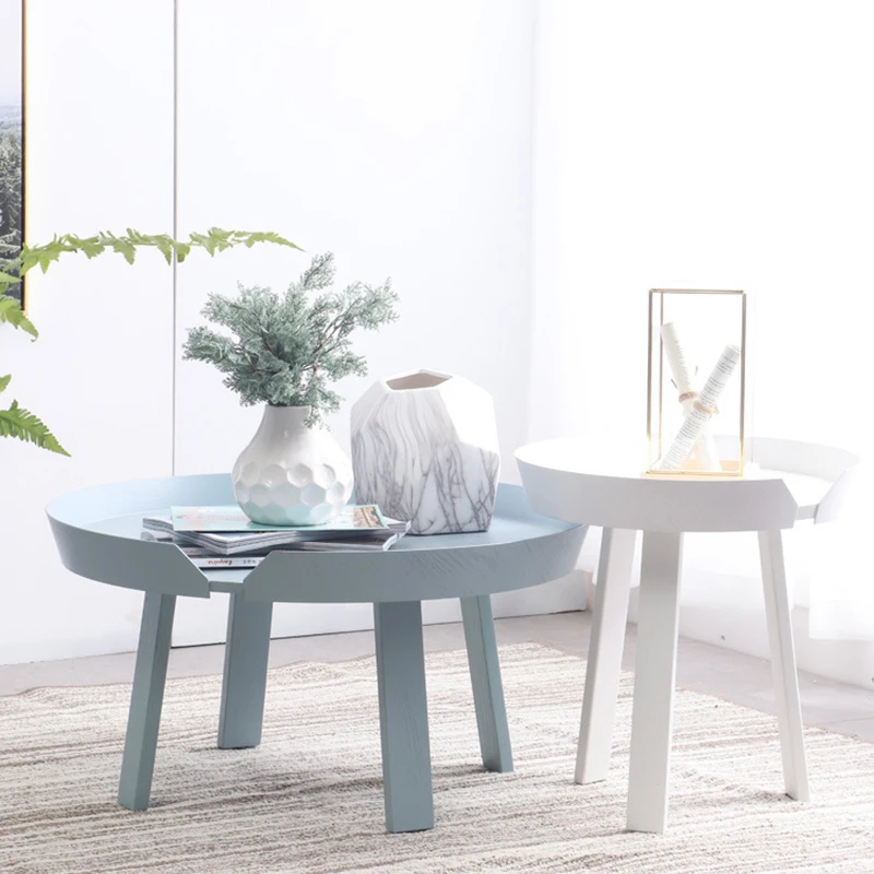 North European solid wood small tea table simple modern living room small apartment creative round colorful small table