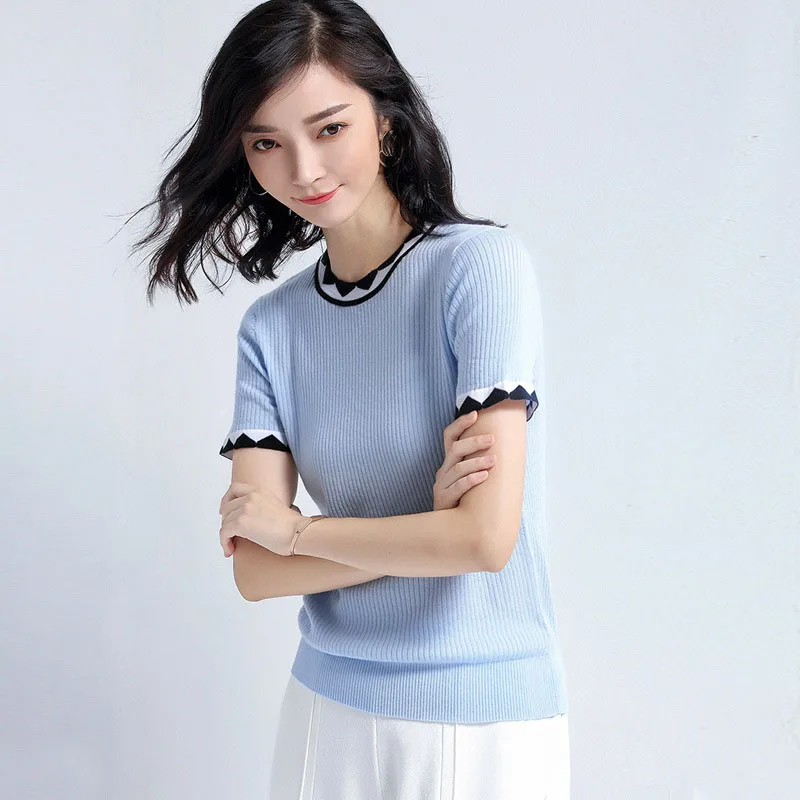 Women Knitted Short sleeve Sweaters and Pullovers Female Jumpers Women High Quality Sweaters Solid color for spring and summer