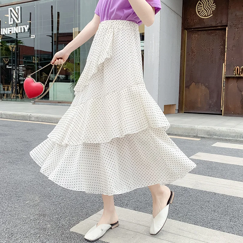 Zuolunouba летняя женская модная юбка асимметричная Harajuku шифоновая юбка с оборками в горошек Длинная тонкая юбка с высокой талией Женская